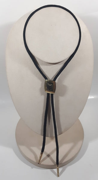 Western Horse Saddle Themed Black Draw String Bolo Tie