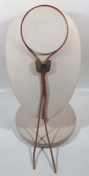 Western Horse Shoe Themed Red and Tan Diamond Pattern Draw String Bolo Tie