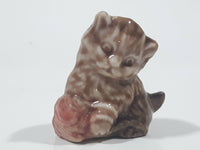 Vintage Wade Red Rose Tea Figurine Kitten with Pink Tinted Yarn