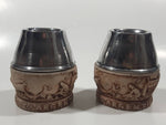 Vintage Argentina Western Themed Embossed Yerba Tea Mate Cups 3" Tall Metal and Resin Set of 2