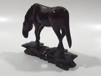 Grazing Horse 3 1/2" Long Wood Carved Figurine Made in Finland