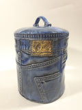 Vintage Blue Denim Jeans Style 8 1/2" Tall Ceramic Cookie Jar