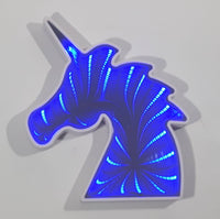 Unicorn Head Shaped Blue LED Infinity Mirror 6 3/4" x 7 3/4"