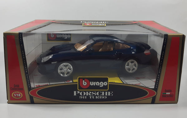 Rare Version Burago Gold Collection Porsche 911 Turbo Dark Blue 1/18 Scale Die Cast Toy Car Vehicle New in Box