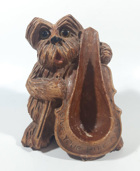 Vintage Syroco "Give Your Pipe A Rest" Dog Shaped 6" Tall Heavy Wood Pipe Rest