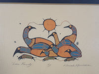 Vintage Loon Family Art Print by Norval Morrisseau 8 3/8" x 11 3/8" Wood Plaque