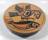 Vintage Clarence A. Wells Eagle and Salmon Themed 10 1/2" Bent Wood Aboriginal Drum Art