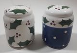 Christmas Holly Themed 3 1/2" Tall Ceramic Salt and Pepper Shaker Set