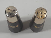 Modern Brass Metal Top Thin Wooden 3" Tall Salt and Pepper Shaker Set