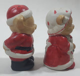 Vintage Teddy Bear Santa Claus and Mrs Claus Ceramic 3 1/2" Tall Salt and Pepper Shaker Set