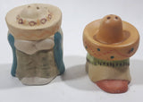 Vintage Mexican Men Sitting Covered with Sombreros Ceramic 2 1/2" and 2 3/4" Tall Salt and Pepper Shaker Set