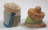 Vintage Mexican Men Sitting Covered with Sombreros Ceramic 2 1/2" and 2 3/4" Tall Salt and Pepper Shaker Set