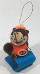 Vintage A&W Root Beer Bear Riding a Blue Toboggan 3 3/4" Tall Plush Stuffed Character Hanging Christmas Tree Ornament