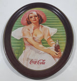 Vintage 1977 Reproduction of 1938 Coca Cola Calendar Girl Advertisement 10 1/2" x 12 3/4" Oval Shaped Tin Metal Beverage Serving Tray