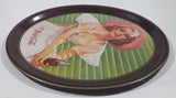Vintage 1977 Reproduction of 1938 Coca Cola Calendar Girl Advertisement 10 1/2" x 12 3/4" Oval Shaped Tin Metal Beverage Serving Tray