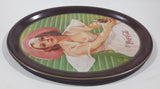 Vintage 1977 Reproduction of 1938 Coca Cola Calendar Girl Advertisement 10 1/2" x 12 3/4" Oval Shaped Tin Metal Beverage Serving Tray