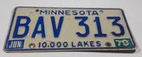 Vintage 1979 Minnesota 10,000 Lakes Blue Letters White Vehicle License Plate Tag BAV 313