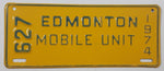 Rare Vintage 1974 Edmonton Mobile Unit Yellow 3 3/4" x 8 3/4" Vehicle License Plate Tag 627