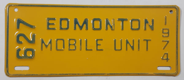 Rare Vintage 1974 Edmonton Mobile Unit Yellow 3 3/4" x 8 3/4" Vehicle License Plate Tag 627