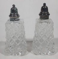 Vintage Eiffel Tower Shaped Silver Lidded Crystal Glass 3 7/8" Tall Salt and Pepper Shaker Set Made in Japan