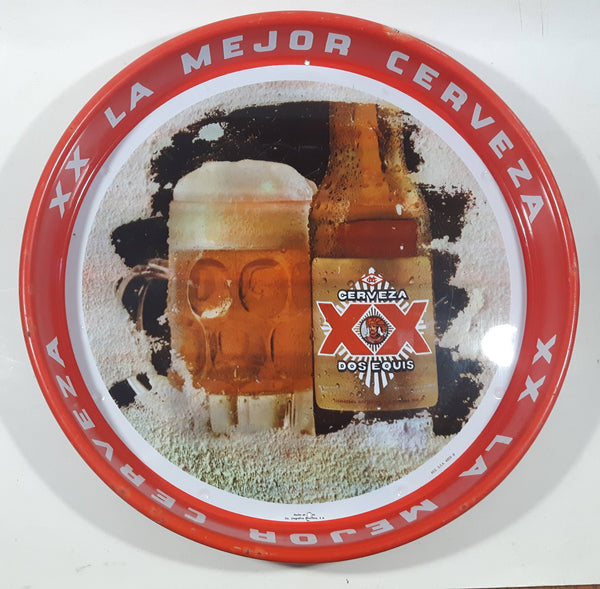 Vintage Dos Equis XX La Mejor Cerveza 13 3/4" Diameter Round Metal Beverage Serving Tray