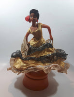 Vintage Spanish Mexican Salsa Cha Cha Fan Dancer Wind Up Musical Doll 11" Tall with Stand Made in Japan