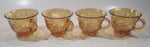 Set of 4 Vintage Indiana Carnival Glass Harvest Leaf Pattern Orange Amber Iridescent Rainbow Punch Bowl Cup