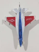 USAF F-16 Fighter Jet Red White Blue Pullback Motorized Friction Die Cast Toy Car Vehicle