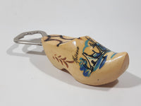 Vintage Holland Dutch Windmill Scene Wood Clog Shoe Metal Bottle Opener