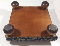 Antique Ottoman Empire Dark Royal Blue Chinese Coin Ornate Pattern Small Low Studded Footstool with Bulb Feet
