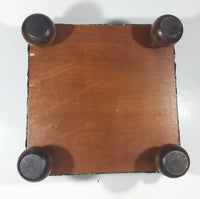 Antique Ottoman Empire Dark Royal Blue Chinese Coin Ornate Pattern Small Low Studded Footstool with Bulb Feet