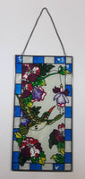 Beautifully Designed Hummingbird with Pink Flowers 8 1/4" x 16" Metal Framed Stained Painted Glass Window Pane Sun Catcher