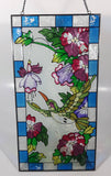 Beautifully Designed Hummingbird with Pink Flowers 8 1/4" x 16" Metal Framed Stained Painted Glass Window Pane Sun Catcher