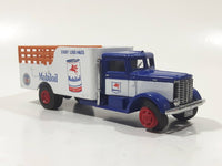 1991 Hartoy AHL American Highway Legends Mobil Oil Mobil Gas Peterbilt 260 Panel Stake Truck Blue and White Die Cast Toy Car Vehicle 5" Long