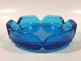 Vintage Bubble Texture Hobnail Style Bottom Aqua Cobalt Blue 5 3/4" Wide Glass Ashtray