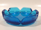 Vintage Bubble Texture Hobnail Style Bottom Aqua Cobalt Blue 5 3/4" Wide Glass Ashtray