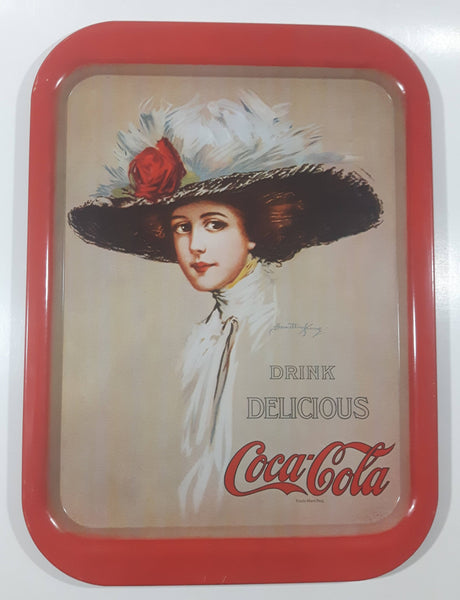 Vintage 1971 Coca-Cola "Drink" "Delicious" Hamilton King 1909 Pinup Girl Red Metal Beverage Serving Tray Coke Cola Soda Pop Collectible