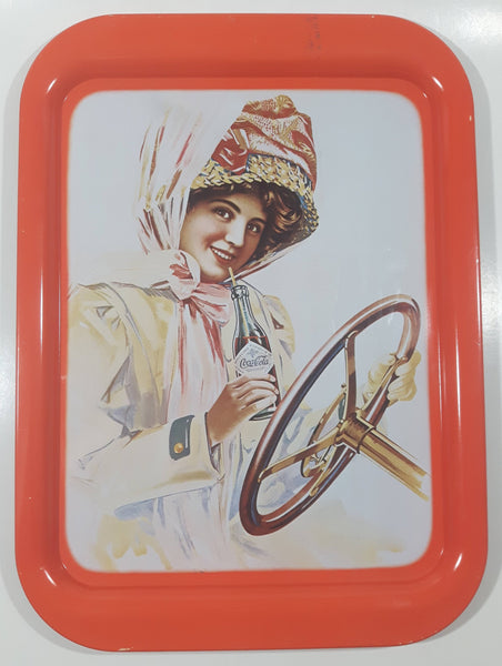 Vintage 1972 Coca-Cola Girl in Duster 1909 Pinup Girl Red Metal Beverage Serving Tray Coke Cola Soda Pop Collectible