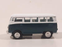 VW Volkswagen Bus White and Dark Green Pull Back Die Cast Toy Car Vehicle