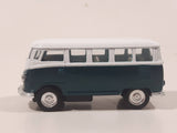 VW Volkswagen Bus White and Dark Green Pull Back Die Cast Toy Car Vehicle