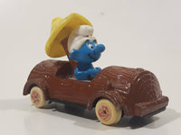 Vintage 1982 Ertl Peyo Smurf #3 Smurf-About Brown Log Die Cast Toy Car Vehicle