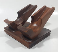 Vintage Decatur Industries Deco Genuine Walnut Wood Double Twin Pipe Rest Stand