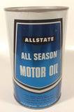 Vintage Simpsons Sears Allstate All Season Motor Oil 1 Quart 1.13 Litres SAE 10W-30 Blue and White Metal Oil Can FULL