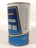 Vintage Simpsons Sears Allstate All Season Motor Oil 1 Quart 1.13 Litres SAE 10W-30 Blue and White Metal Oil Can FULL