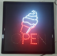 Ice Cream OPEN Light Up 19" x 19" Animated Sign Missing Side Button