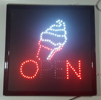 Ice Cream OPEN Light Up 19" x 19" Animated Sign Missing Side Button