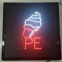 Ice Cream OPEN Light Up 19" x 19" Animated Sign Missing Side Button