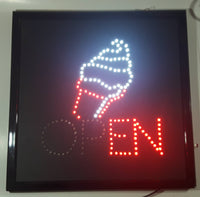 Ice Cream OPEN Light Up 19" x 19" Animated Sign Missing Side Button