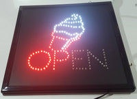 Ice Cream OPEN Light Up 19" x 19" Animated Sign Missing Side Button