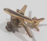 Airplane Plane Jumbo Passenger Jet Shaped Gold Tone Metal Pin